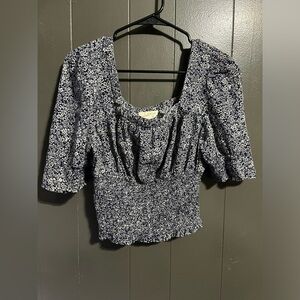 Floral blue and white crop top